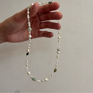 Fresh water Pearl and Green Jade stone Necklace